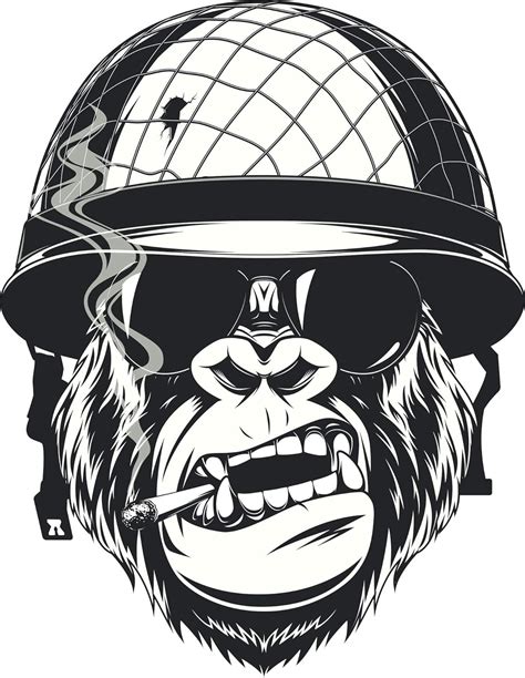 EW Designs Cool Black and White Gorilla Monkey Soldier Cartoon Vinyl ...