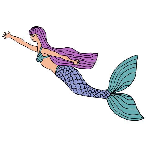 Cute doodle pretty mermaid swimming isolated on white background ...