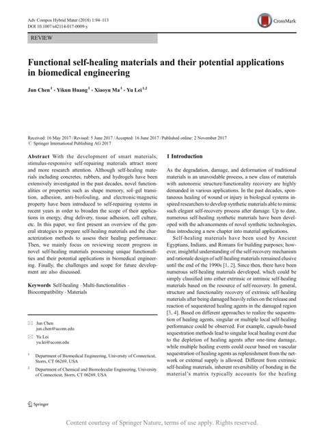 Functional self-healing materials and their potential applications in biomedical engineering ...