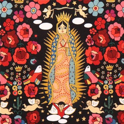 black Mexican Virgin Mary statue fabric by Alexander Henry | Virgin ...