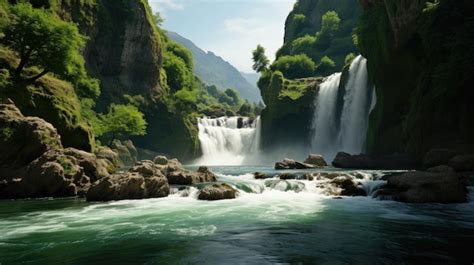 Premium AI Image | Landscape waterfall HD 8K wallpaper Stock Photographic Image