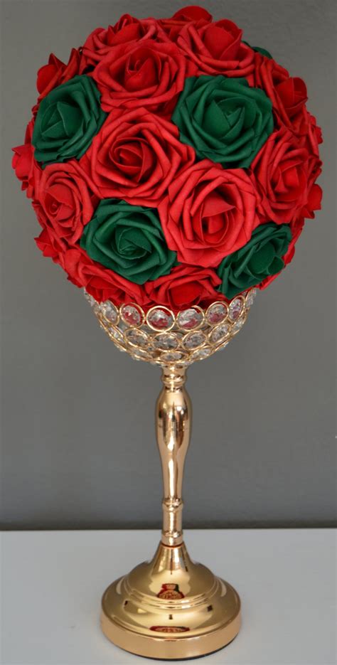 RED and GREEN Flower Ball, Wedding CENTERPIECE, Kissing Ball, Pomander ...