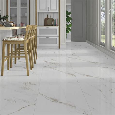 Calacatta Gold Gloss Marble Effect Porcelain Floor Tile