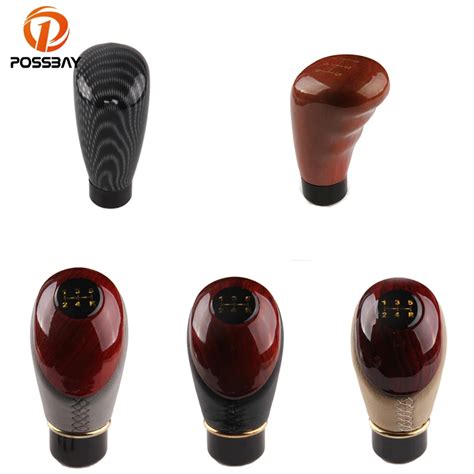 POSSBAY 5 Speed Gear Shift Knob Imitation Carbon Fiber/Wooden Manual Gear Shift Knob Universal ...