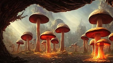 Premium Photo | Fabulous big mushrooms in a magical forest fantasy mushrooms illustration for ...