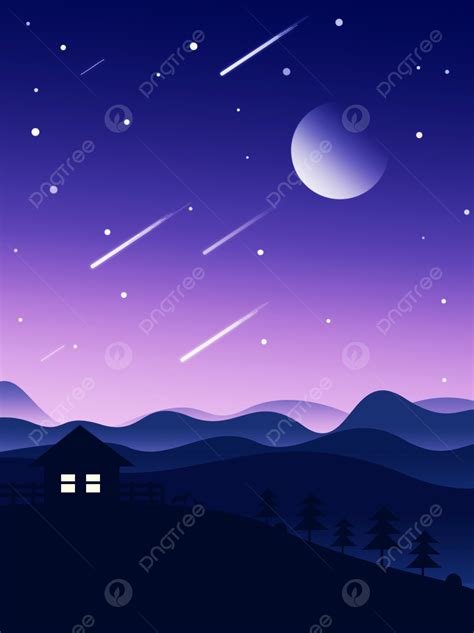 Original Flat Illustration Night Sky Landscape Background, Silhouette Background, Night Sky ...