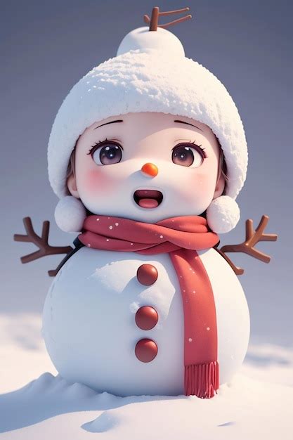 Premium AI Image | A snowman with a red scarf and a hat