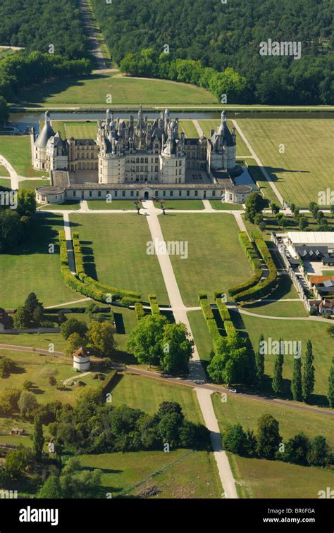 Aerial view of Chambord castle, Loir-et-Cher, Centre region, France ...