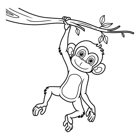 Cartoon monkey hanging on tree branch line art 26733134 Vector Art at Vecteezy