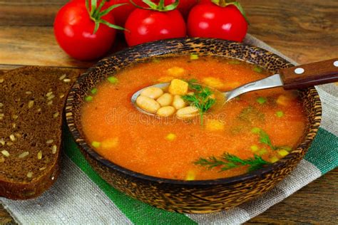 Sicilian Tomato Soup with White Beans. National Italian Cuisine Stock ...