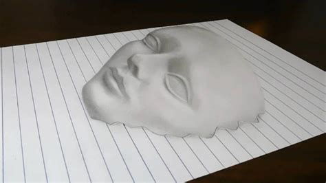 Drawing a 3D Face on Line Paper Trick Art - YouTube