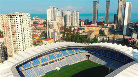 Batumi, Georgia, 2022 - Aerial descending view Football club FC Dinamo Batumi stadium Adjarabet ...