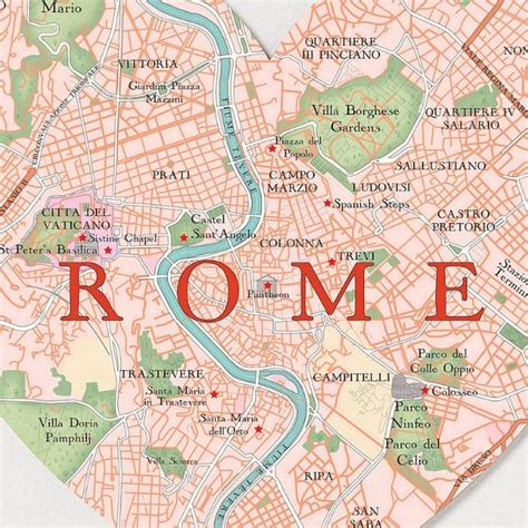 An detailed Map of Rome, Italy, showing main places, streets, areas, roads, landmarks and sights ...