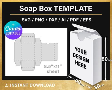 Soap Box Template, Soap Box Packaging, DIY, Custom, Png, Canva, Svg ...