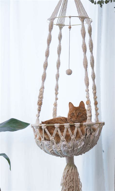 Macrame cat hammock Woven hanging dog bed Macrame wall cat swing Cat lover gifts Cute boho ...