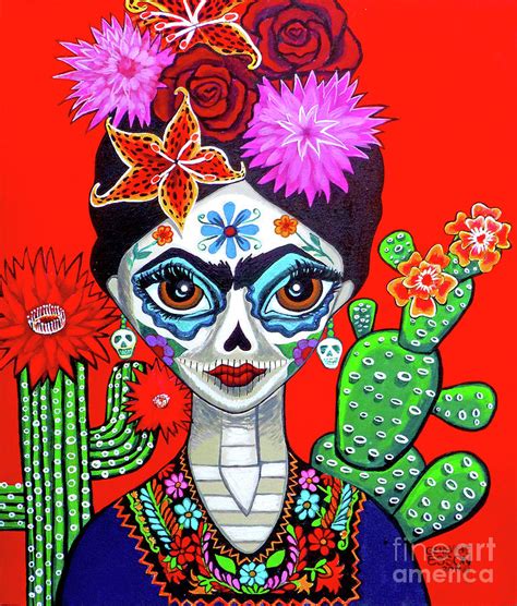 Frida Kahlo Dia De Los Muertos Portrait Painting by Genevieve Esson - Pixels