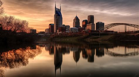 Nashville Skyline Reflected On The Water Background, Beautiful Picture ...