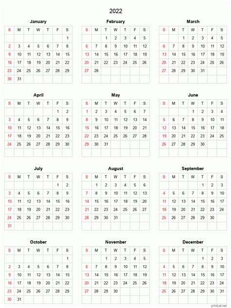 free printable year 2022 calendar type calendar - 2022 yearly calendar blank minimal design free ...