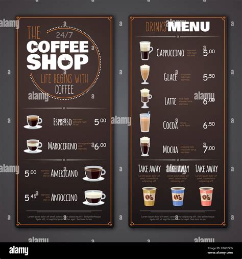 Coffee shop menu vector design template. Cafe shop banner with drink illustration Stock Vector ...