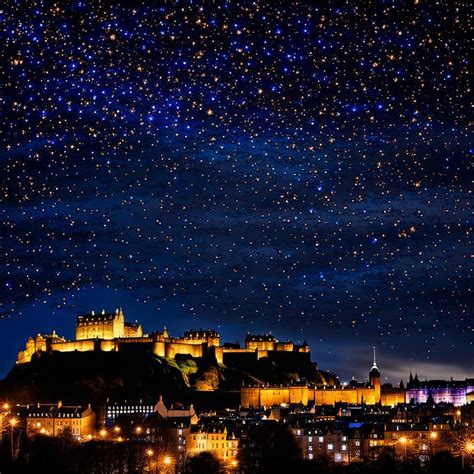 City skyline, Edinburgh, castle, starry night - AI Generated Artwork ...