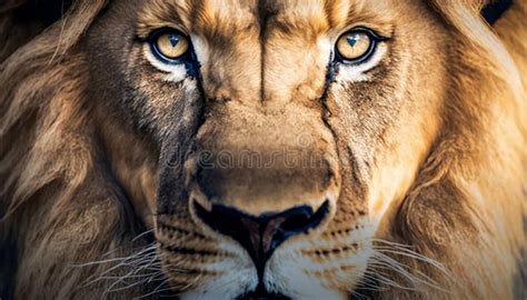 Lion Extreme Close Up Portrait. Looking Straight in the Camera Stock ...