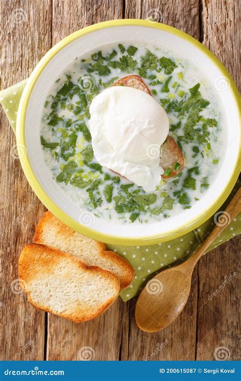 Changua Colombian Milk and Egg Soup is a Typical Breakfast in Bogota Closeup in the Plate ...