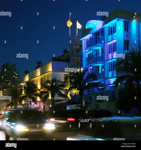 Art Deco hotels on Ocean Drive in Miami Beach in Florida - USA Stock ...