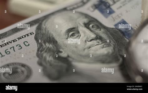 Portrait of Benjamin Franklin on dollar bill closeup, world bank and ...