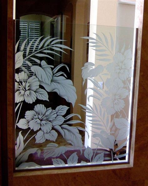 Hbscs Bty Gls Shower Panels Etched Glass Tropical Design Sans Soucie turns ordinary glass shower ...