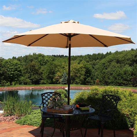 Sunnydaze Sunbrella Patio Umbrella with Auto Tilt and Crank, 9 Foot Outdoor Market Umbrella ...