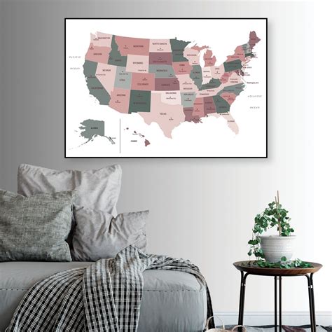 USA wall map Large map poster US map digital download | Etsy