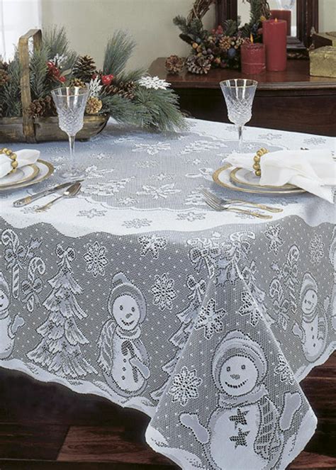 Inviting your family and friends over for dinner? This lace snowman tablecloth is sure to add a ...