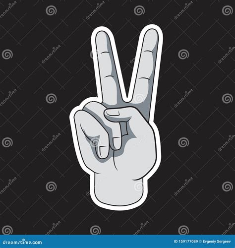 Hand Gesture with Peace Sign on Black Isolated Background. Sticker Stock Vector - Illustration ...