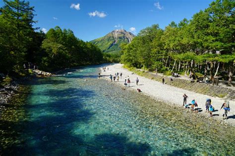 Hiking in beautiful Kamikochi mountain valley in Japan alps