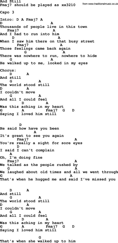 And Still, by Reba McEntire - lyrics and chords