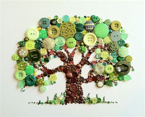 Hand Crafted Tree Of Life Button Art With Swarovski Rhinestones Button Oak Tree by Belle Papiers ...