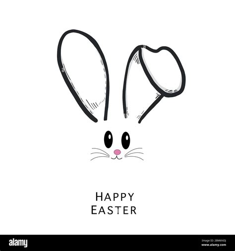 Bunny & rabbit ear and simple bunny face text with Happy Easter. Fabric ...