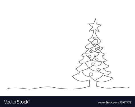 Christmas tree one line drawing on white Vector Image