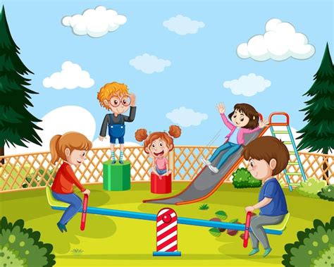 Premium Vector | Happy children playing at playground