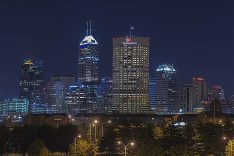 Indianapolis Indiana Night Skyline Blue Photograph by David Haskett II