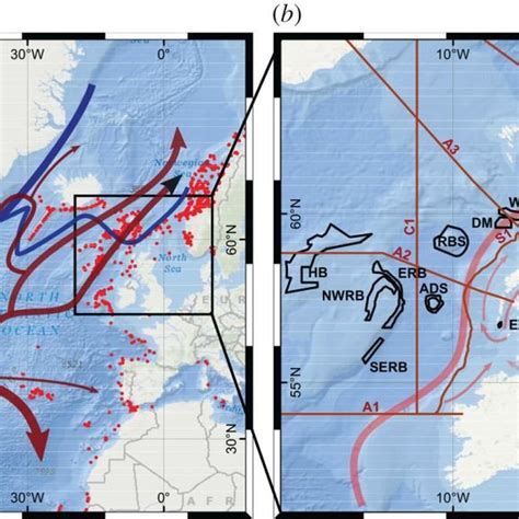 The North Atlantic (a) showing the major current pathways and ...