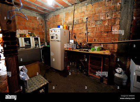 Interior view of a home, kitchen, in the slums, Favela Cerro Corá Stock ...