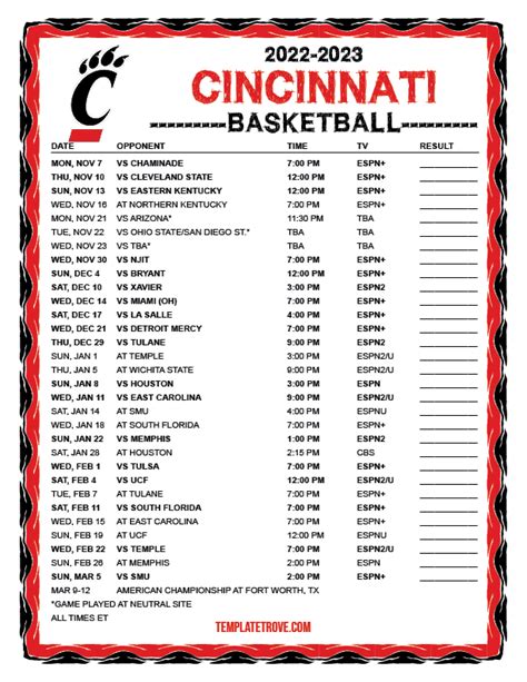 Cincinnati Bearcats Basketball Schedule 2024-23 - janot celestina