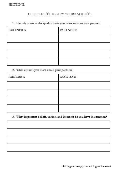 Couples Therapy Communication Worksheets