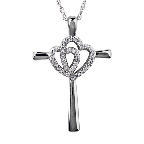 Brilliance Fine Jewelry Simulated Diamond Sterling Silver Cross Pendant with Heart - Walmart.com