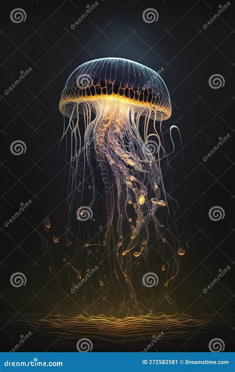 Jellyfish on Black Background, Full Bioluminescent Jellyfish Stock Image - Image of danger ...