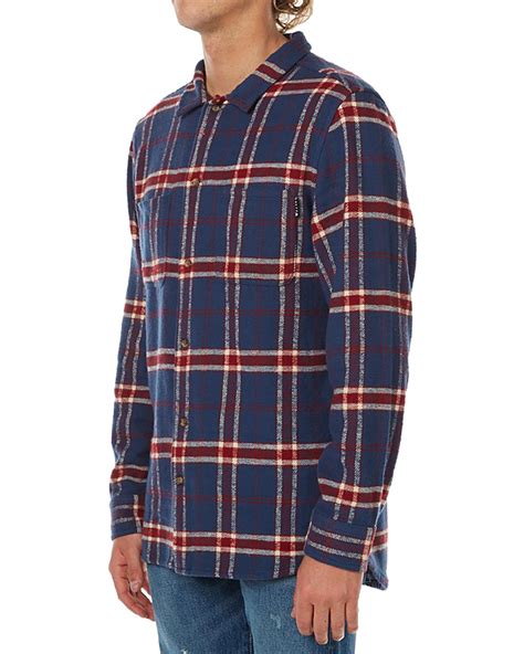 Rusty Burn Ls Mens Flannel Shirt - Navy Blue | SurfStitch