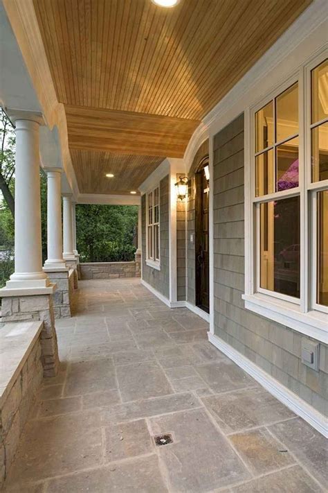 09 Beautiful Wooden and Stone Front Porch Ideas in 2020 | House with porch, House front, Porch tile