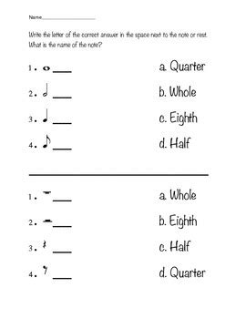 Notes and Rests value quarter half whole eighth quiz | TpT