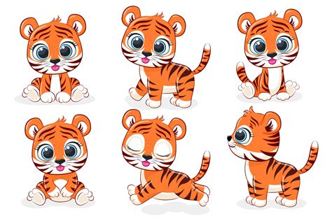 A collection of 6 cute tiger cubs. Vector cartoon graphics. 5001909 ...